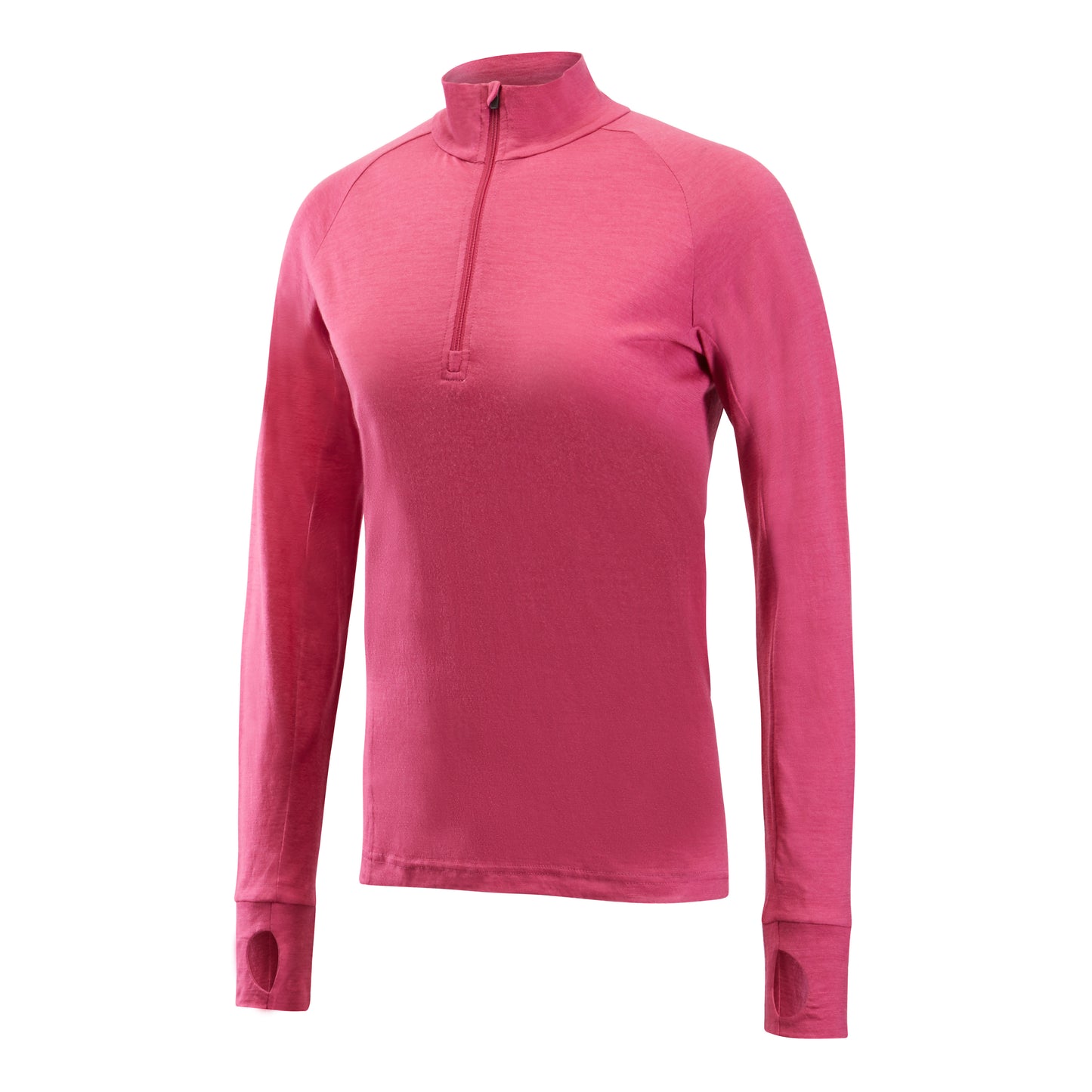 Merino long sleeve zip top, in the colour rose violet.