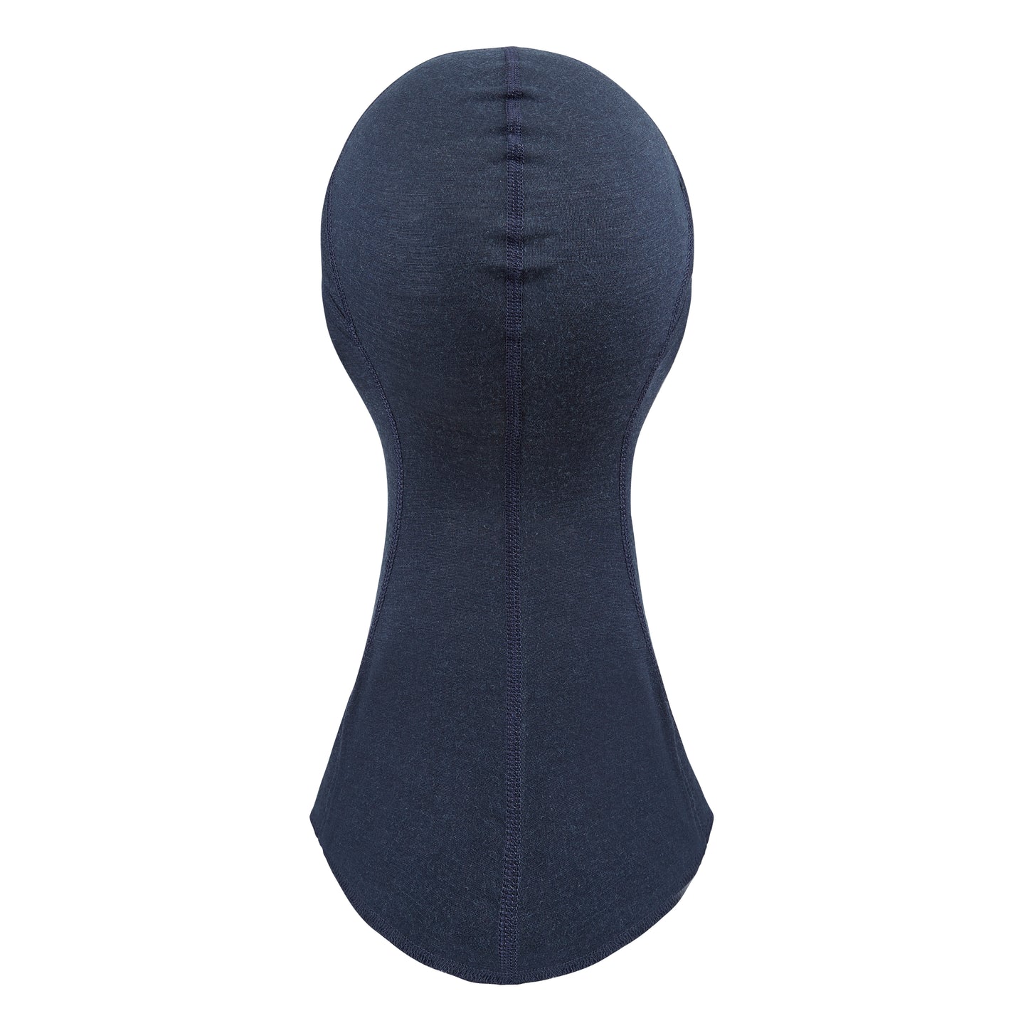 Balaclava with hinged face coverage, with an extra long drop front, in the colour dark navy.