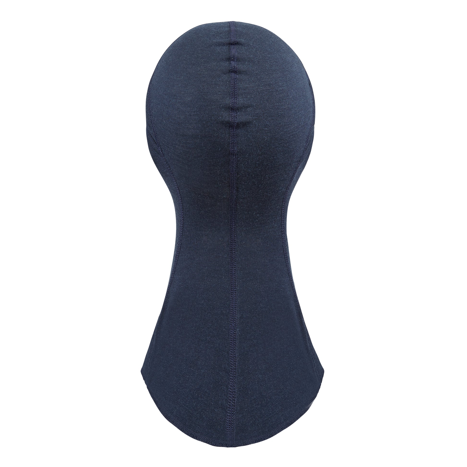 Balaclava with hinged face coverage, with an extra long drop front, in the colour dark navy.