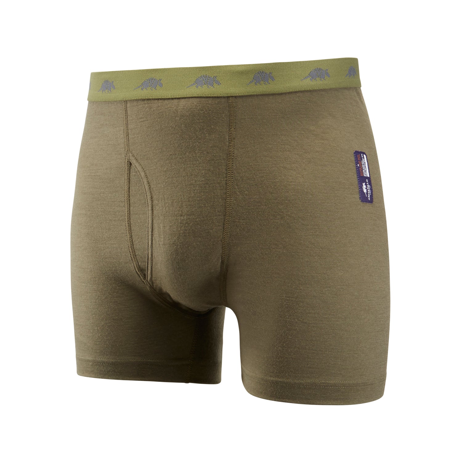 Merino boxers with fly, in the colour light olive. 