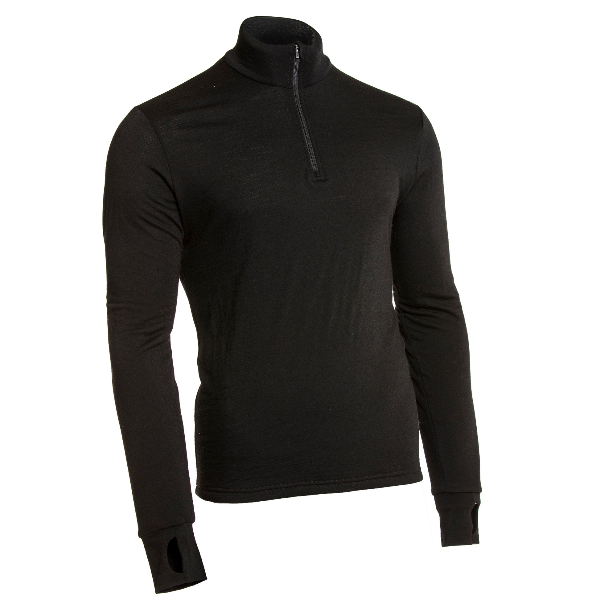 LYNX Mens Merino Wool Mesh Lined Long Sleeve Zip Top Black XS